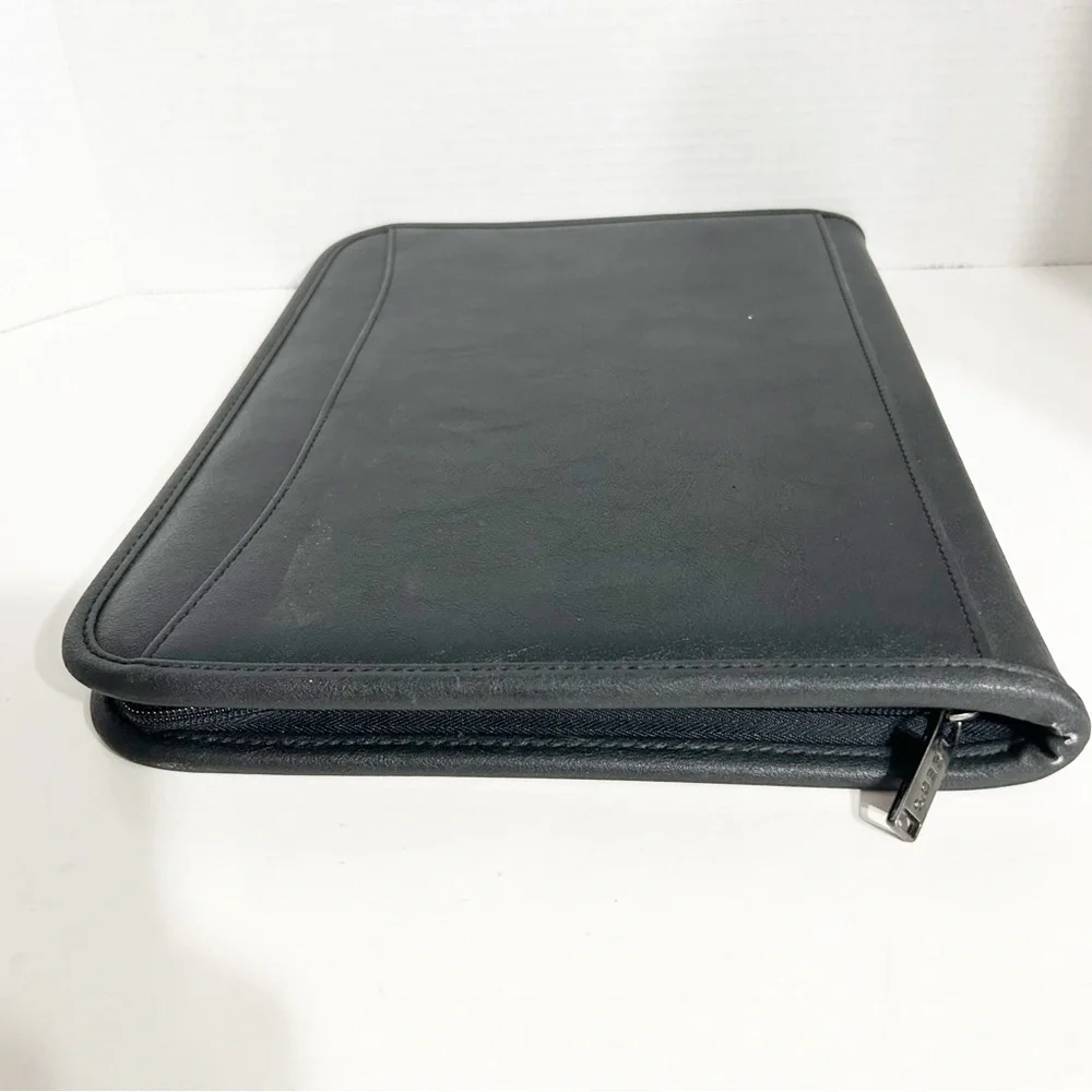Leeds Black Faux Leather Zip Around Organizer Portfolio Document Keeper Pockets